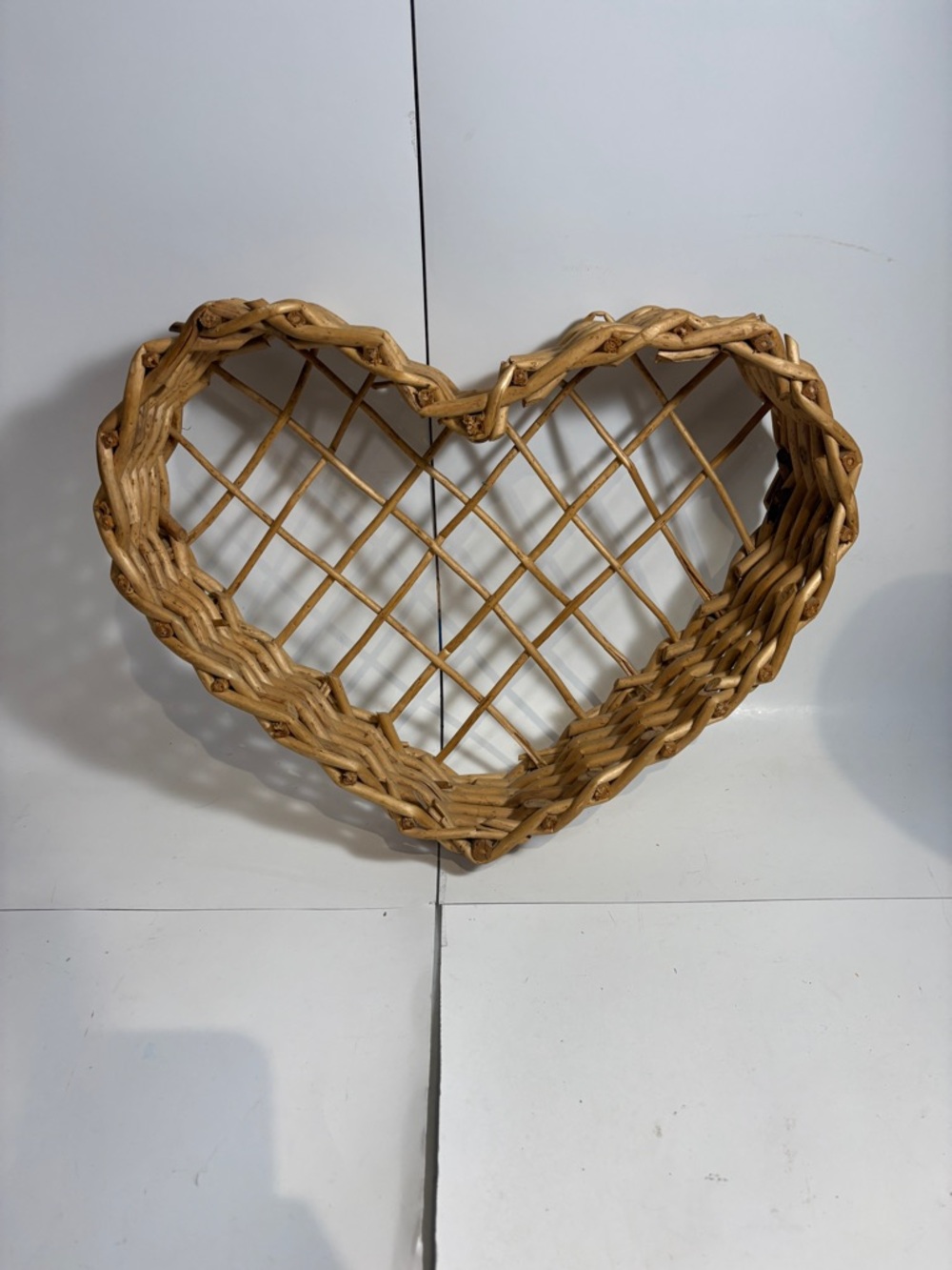 Heart-Shaped Woven Rattan Basket - Natural Tan - size as pictured
